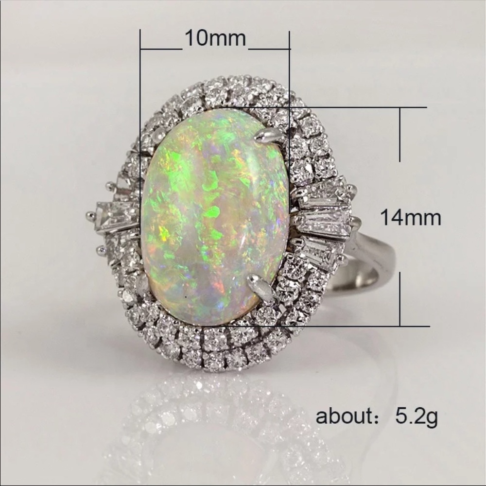 New 925 Silver Man-Made Fire Opal Diamond Ring - Picture 3 of 5
